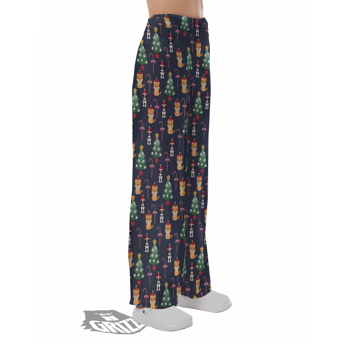 Boston Terrier And Corgi Christmas Print Pajama Pants-grizzshop