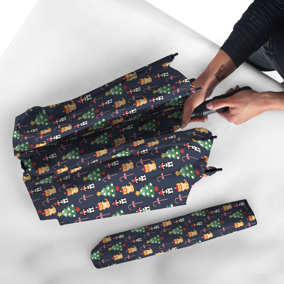 Boston Terrier And Corgi Christmas Print Umbrella-grizzshop