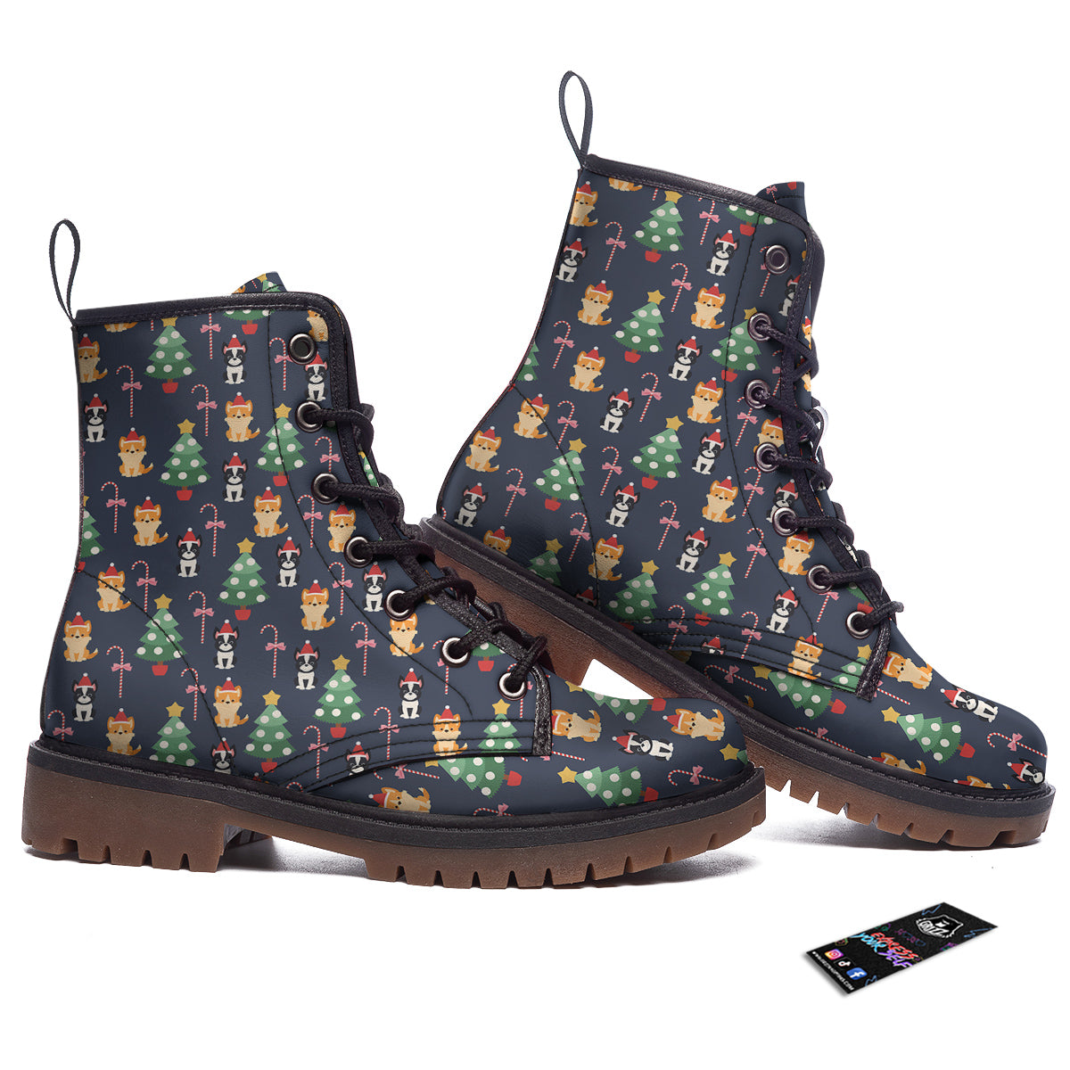 Boston Terrier And Corgi Christmas Print Work Boots-grizzshop