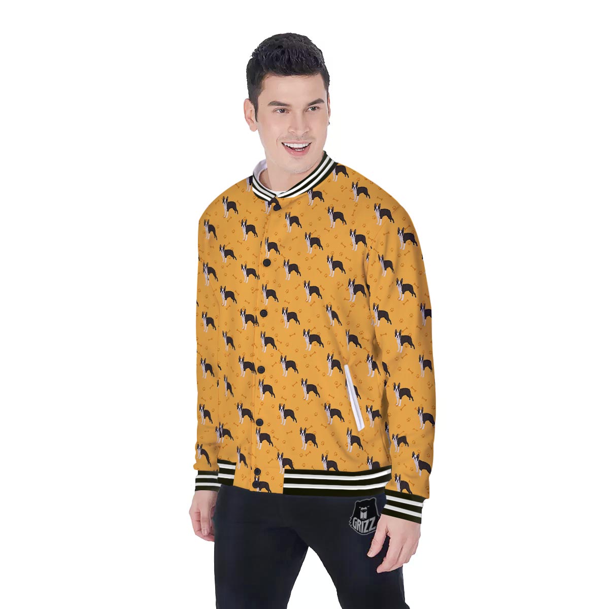 Boston Terrier Cartoon Print Pattern Baseball Jacket-grizzshop