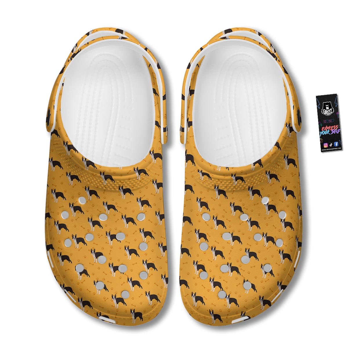 Boston Terrier Cartoon Print Pattern Clog-grizzshop