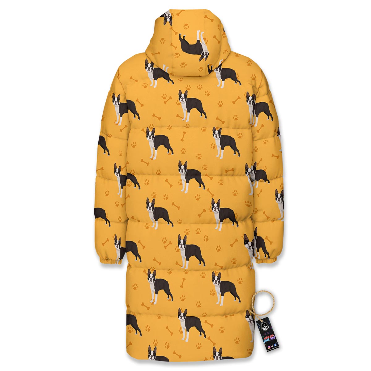 Boston Terrier Cartoon Print Pattern Long Down Jacket-grizzshop