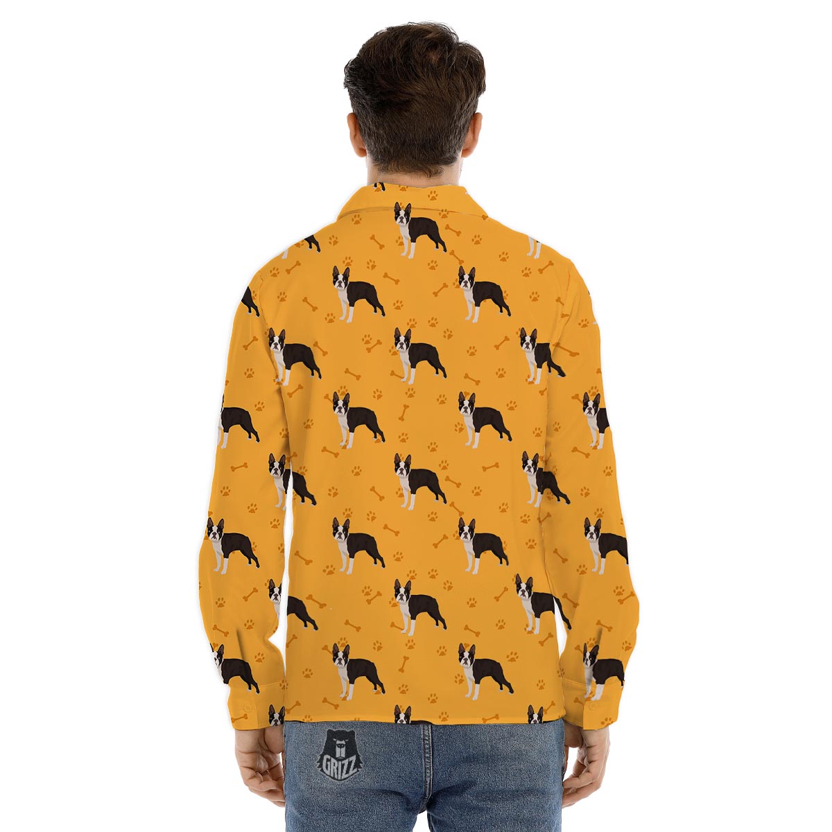 Boston Terrier Cartoon Print Pattern Men's Dress Shirts-grizzshop