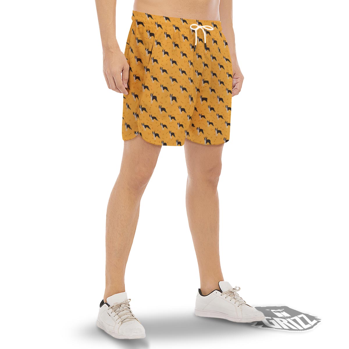 Boston Terrier Cartoon Print Pattern Men's Gym Shorts-grizzshop