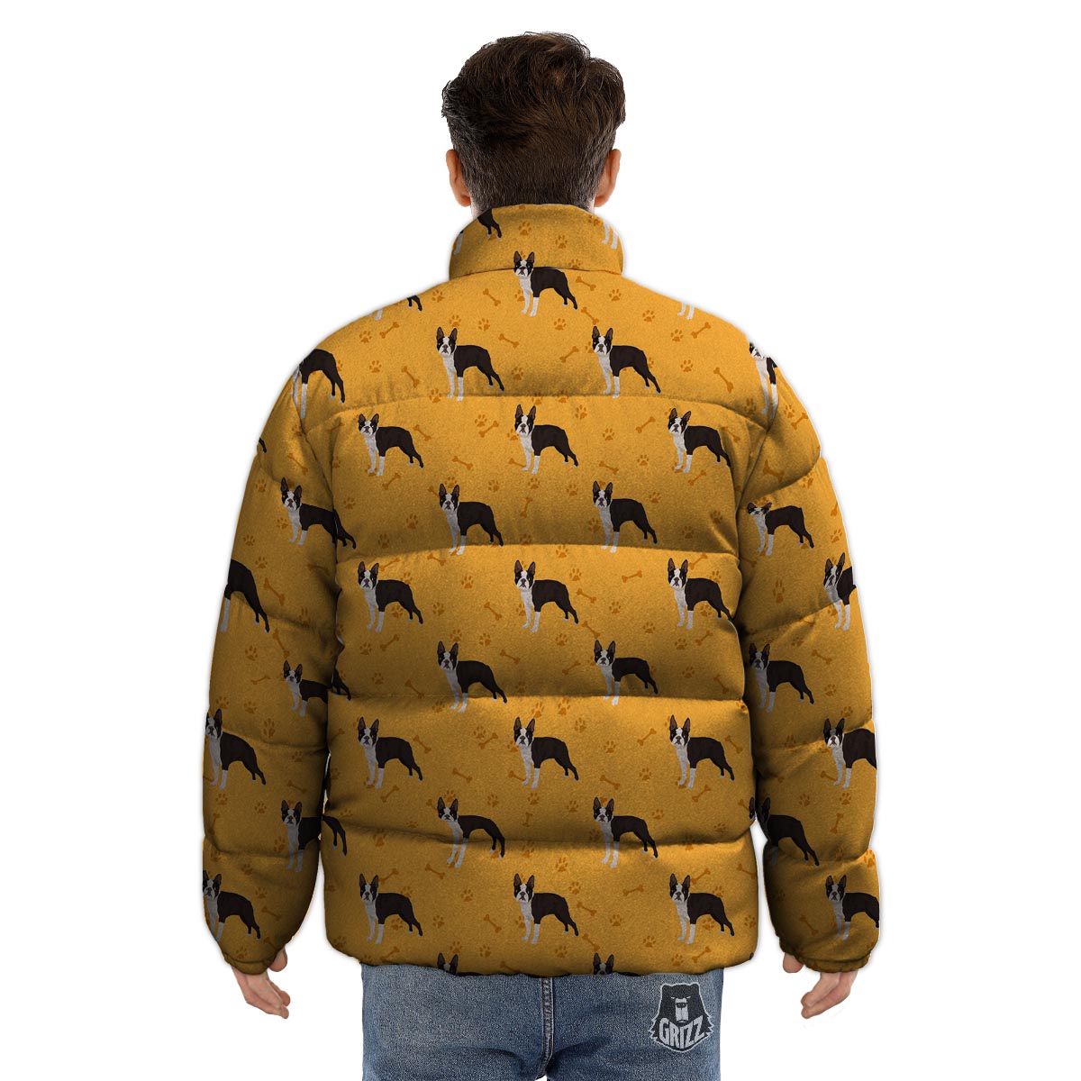 Boston Terrier Cartoon Print Pattern Puffer Jacket-grizzshop