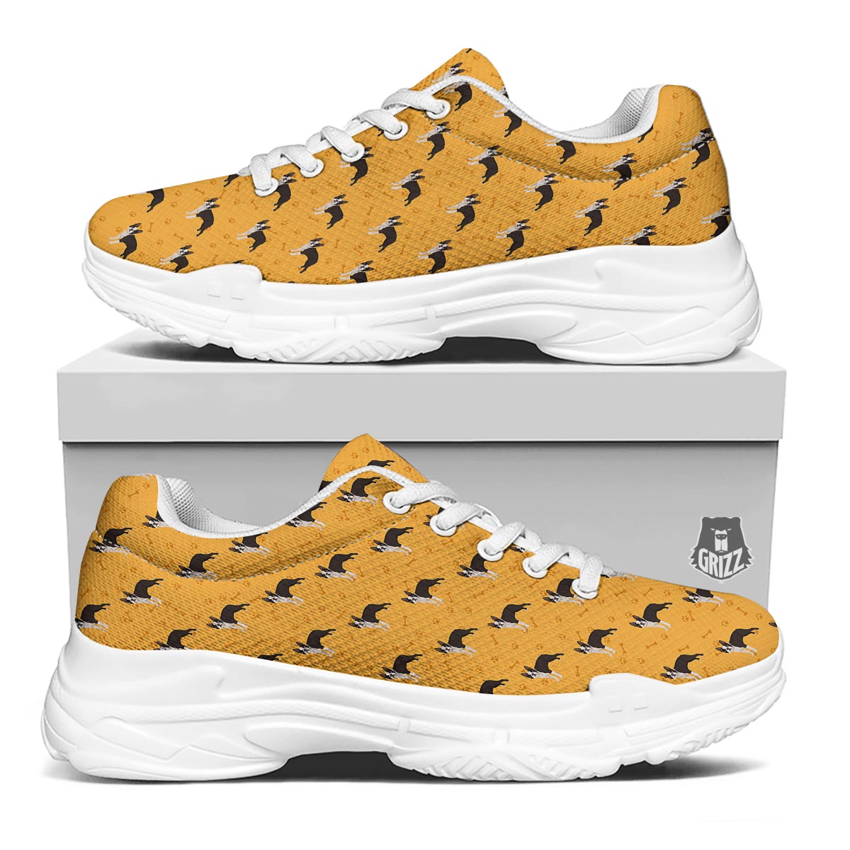 Boston Terrier Cartoon Print Pattern White Chunky Shoes-grizzshop
