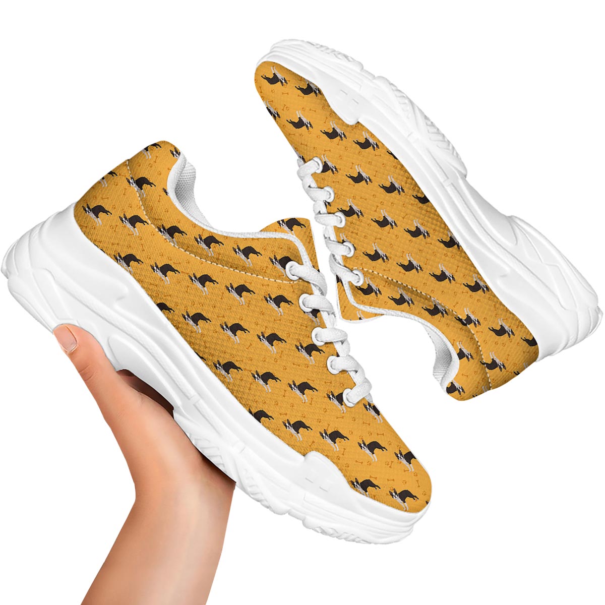 Boston Terrier Cartoon Print Pattern White Chunky Shoes-grizzshop