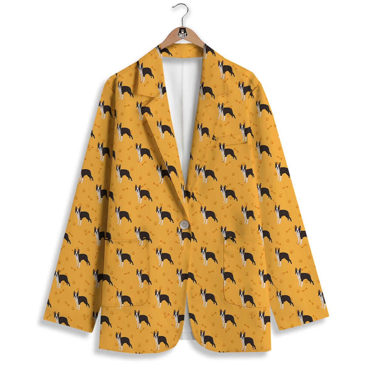 Boston Terrier Cartoon Print Pattern Women's Blazer-grizzshop