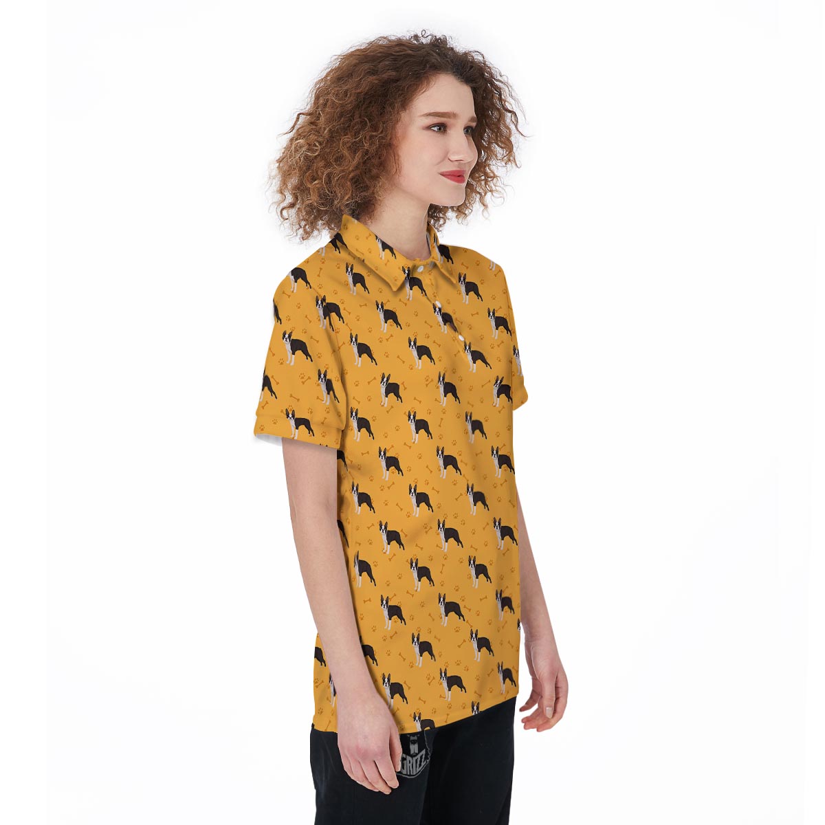Boston Terrier Cartoon Print Pattern Women's Golf Shirts-grizzshop