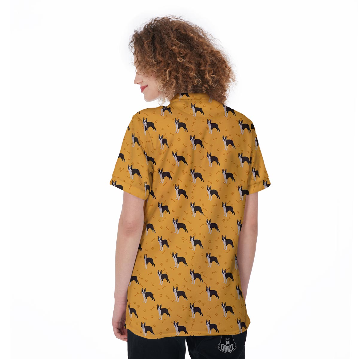 Boston Terrier Cartoon Print Pattern Women's Golf Shirts-grizzshop