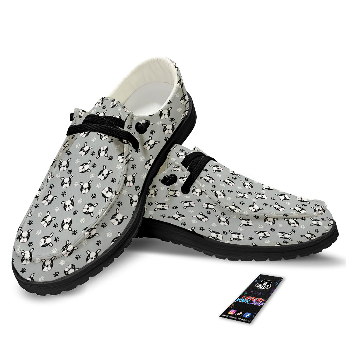 Boston Terrier Faces Cute Print Black Loafers-grizzshop
