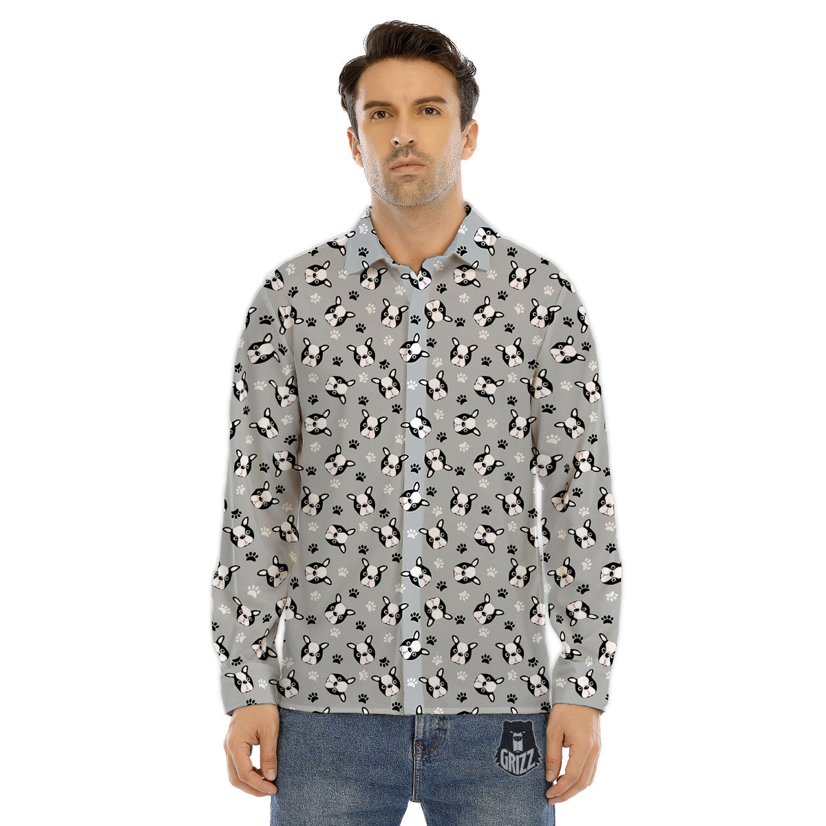 Boston Terrier Faces Cute Print Men's Dress Shirts-grizzshop