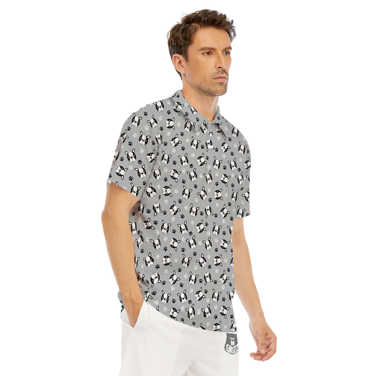 Boston Terrier Faces Cute Print Men's Golf Shirts-grizzshop