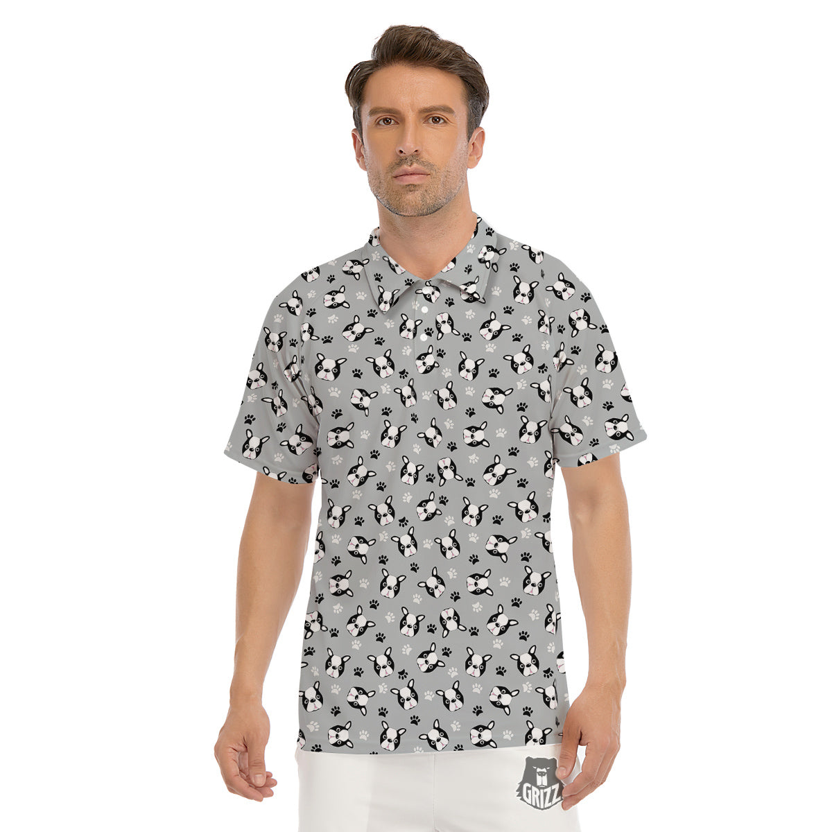 Boston Terrier Faces Cute Print Men's Golf Shirts-grizzshop