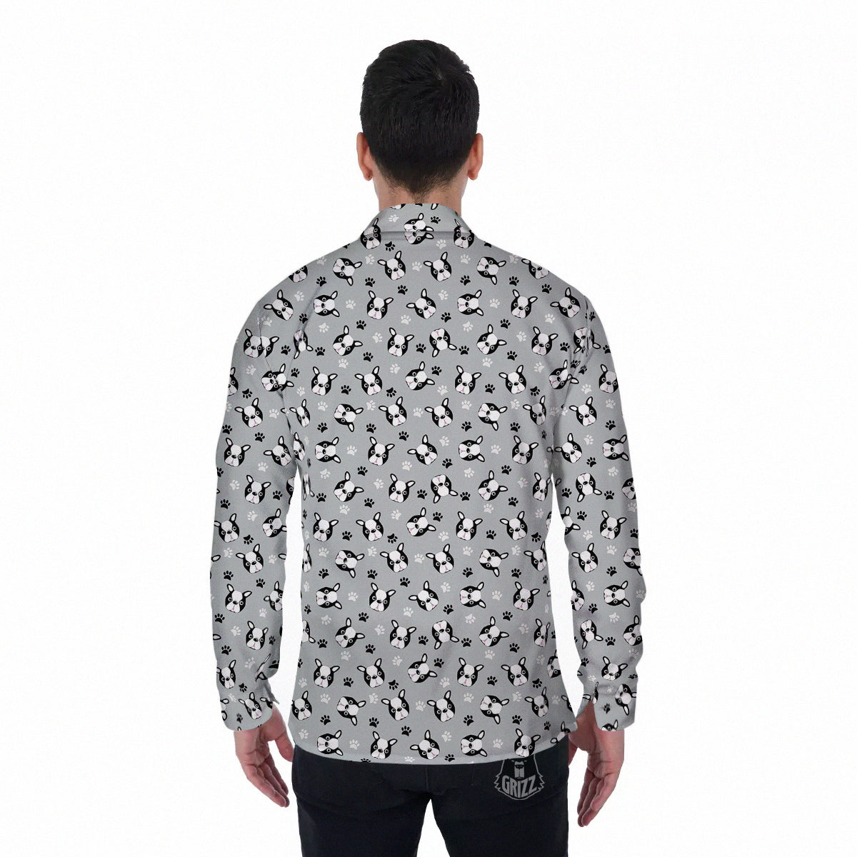 Boston Terrier Faces Cute Print Men's Long Sleeve Shirts-grizzshop