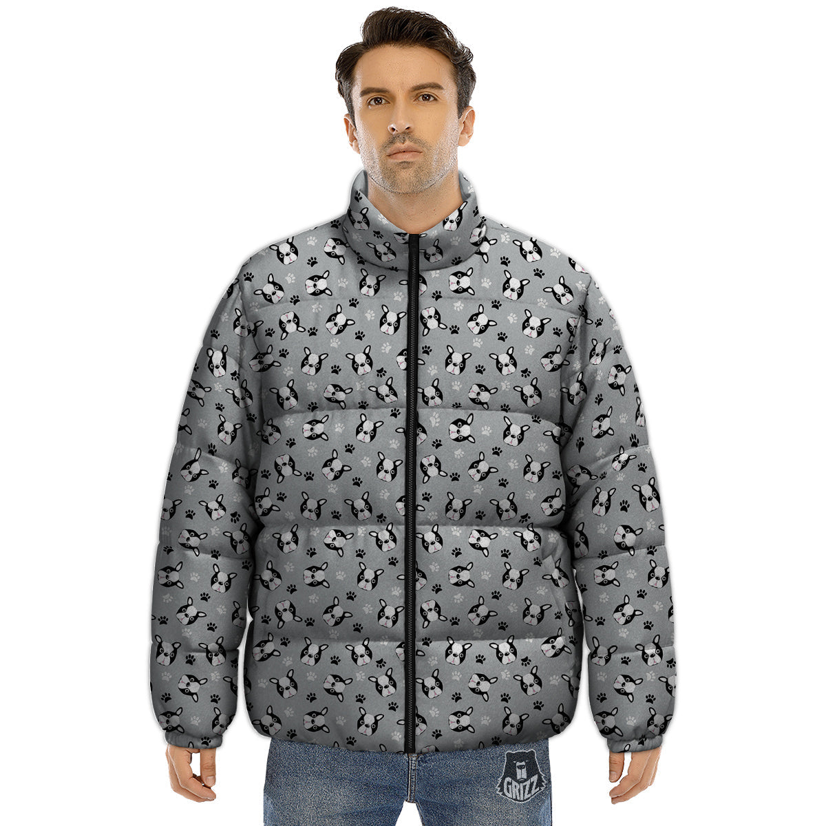 Boston Terrier Faces Cute Print Puffer Jacket-grizzshop