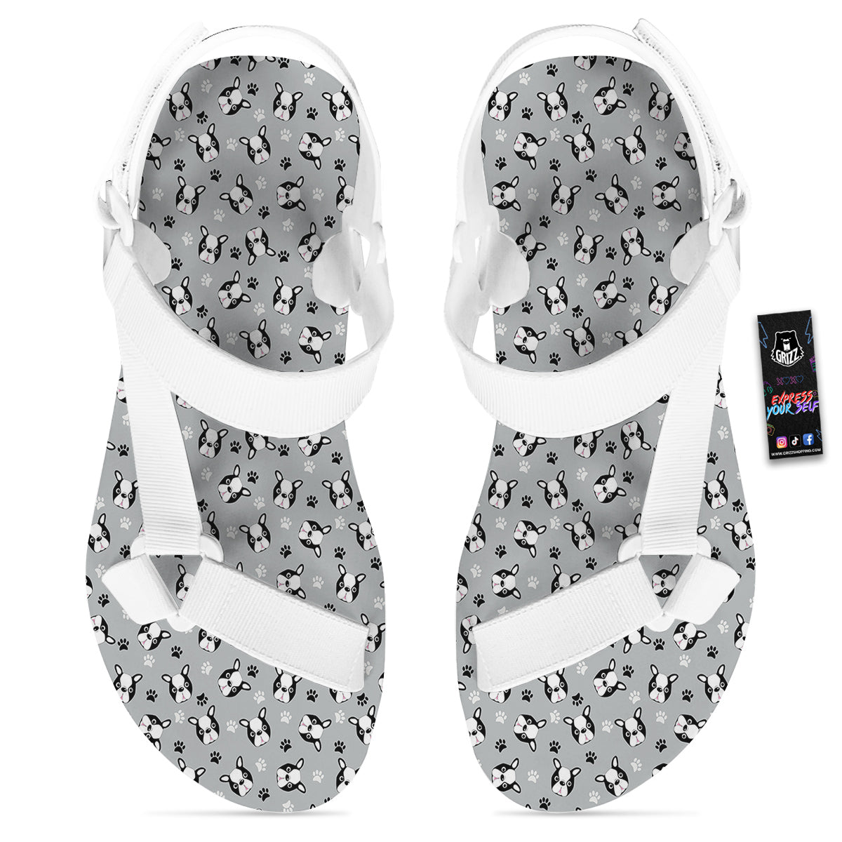 Boston Terrier Faces Cute Print White Open Toe Sandals-grizzshop