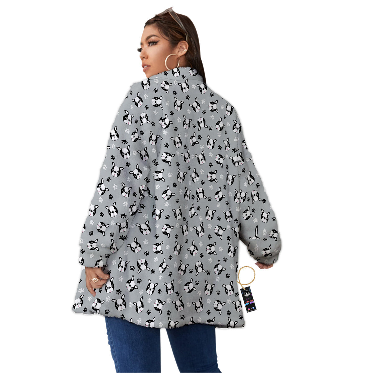 Boston Terrier Faces Cute Print Women's Sherpa Jacket-grizzshop
