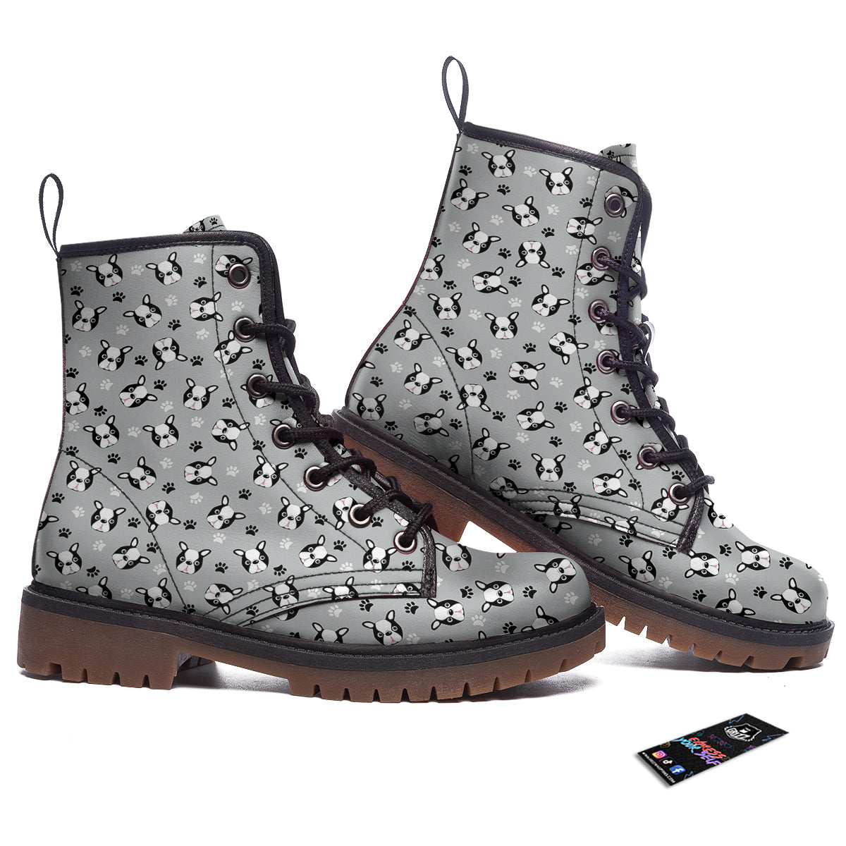 Boston Terrier Faces Cute Print Work Boots-grizzshop