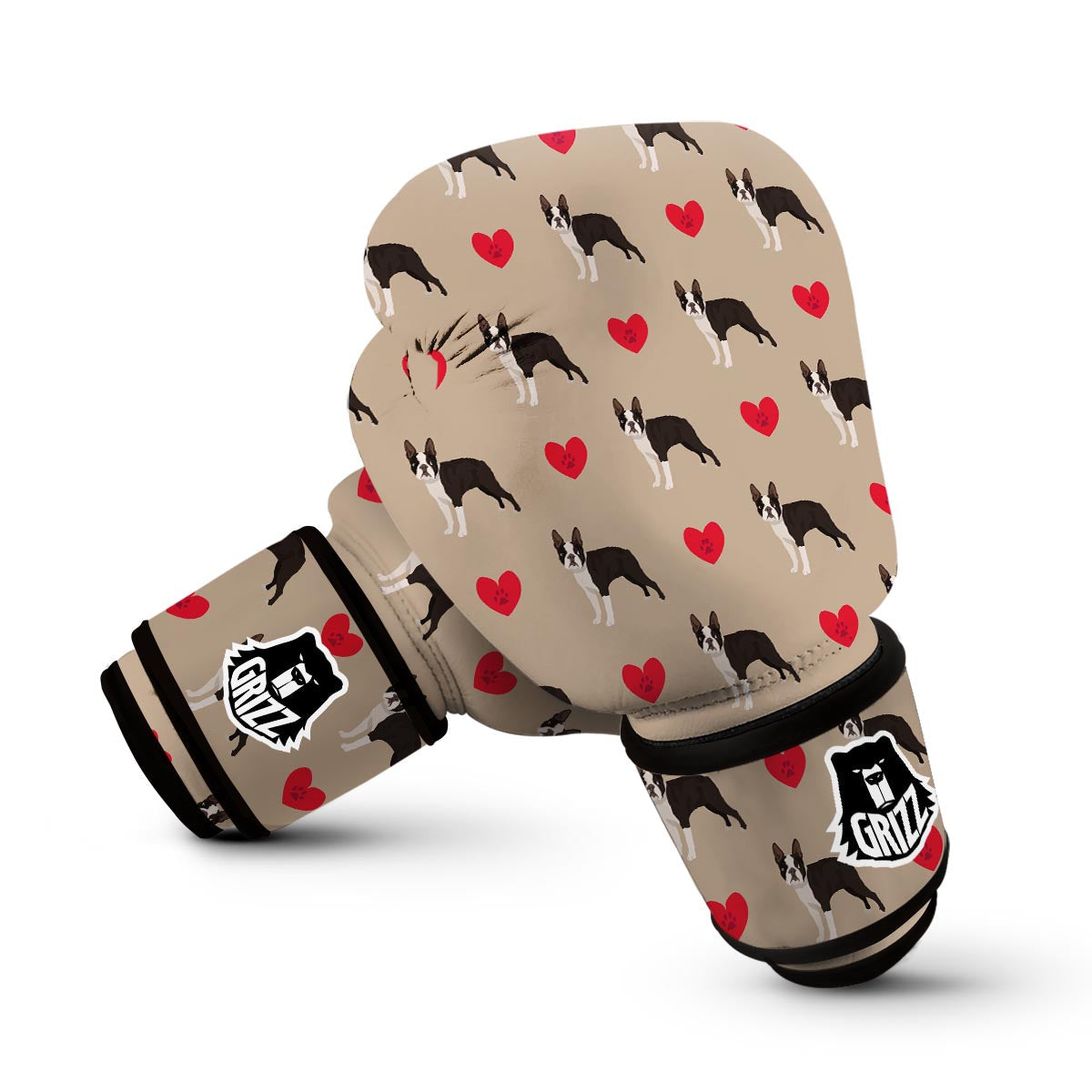 Boston Terrier Heart Paw Pattern Print Boxing Gloves-grizzshop