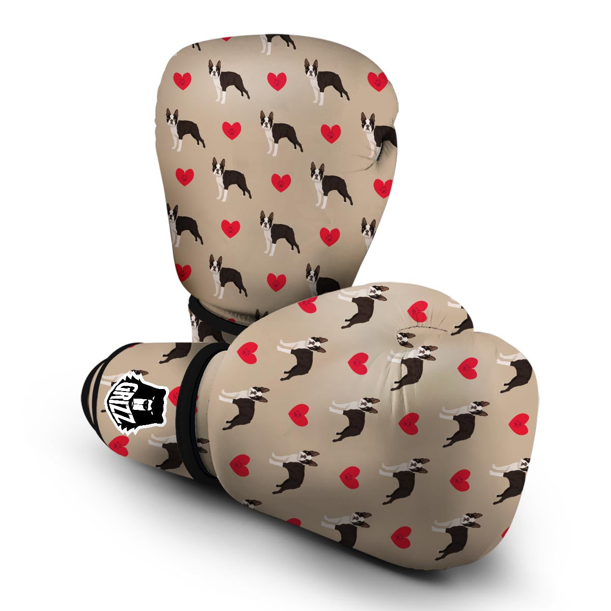 Boston Terrier Heart Paw Pattern Print Boxing Gloves-grizzshop