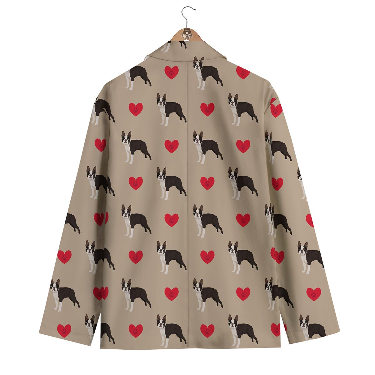 Boston Terrier Heart Paw Pattern Print Men's Blazer-grizzshop