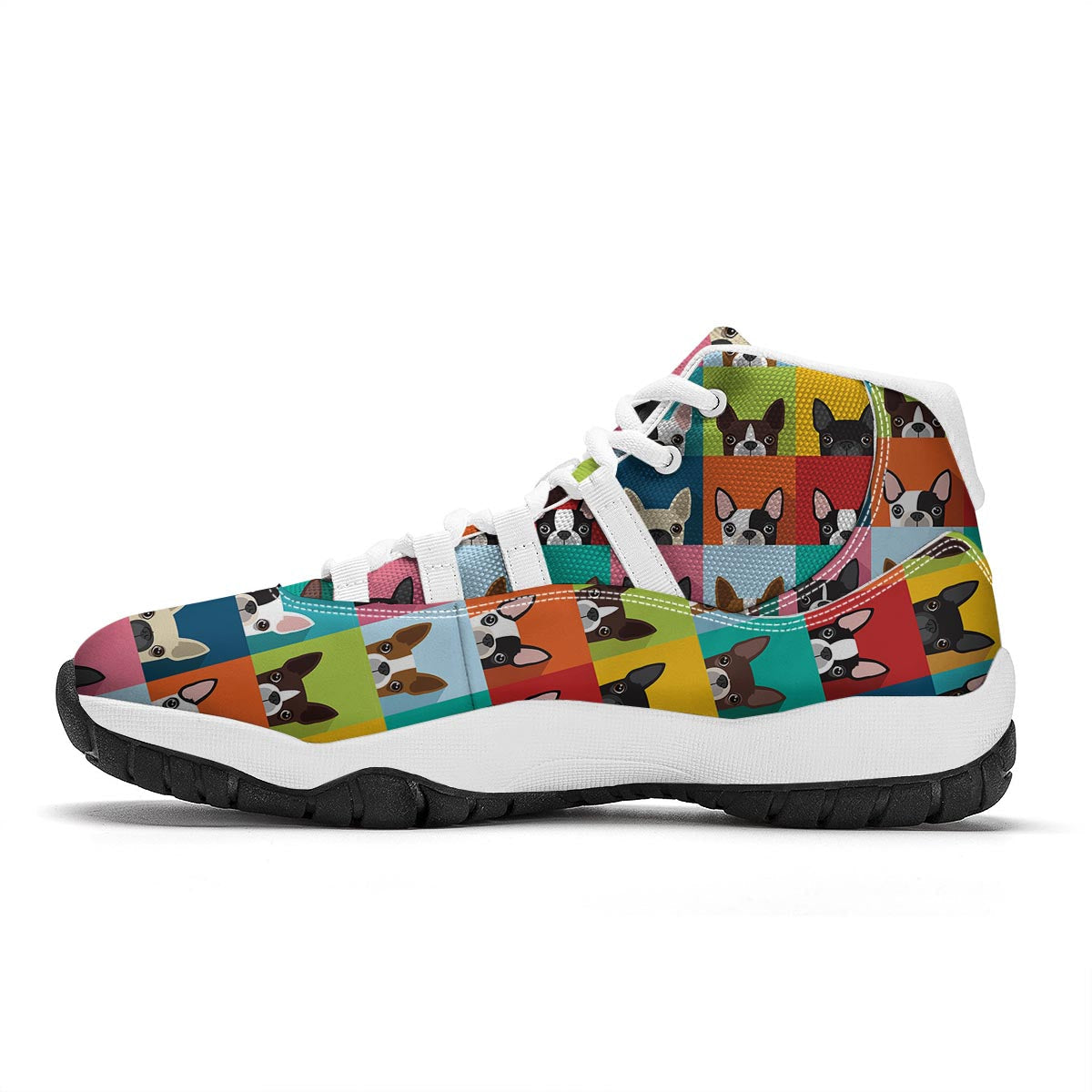 Boston Terrier Pattern Print White Bball Shoes-grizzshop