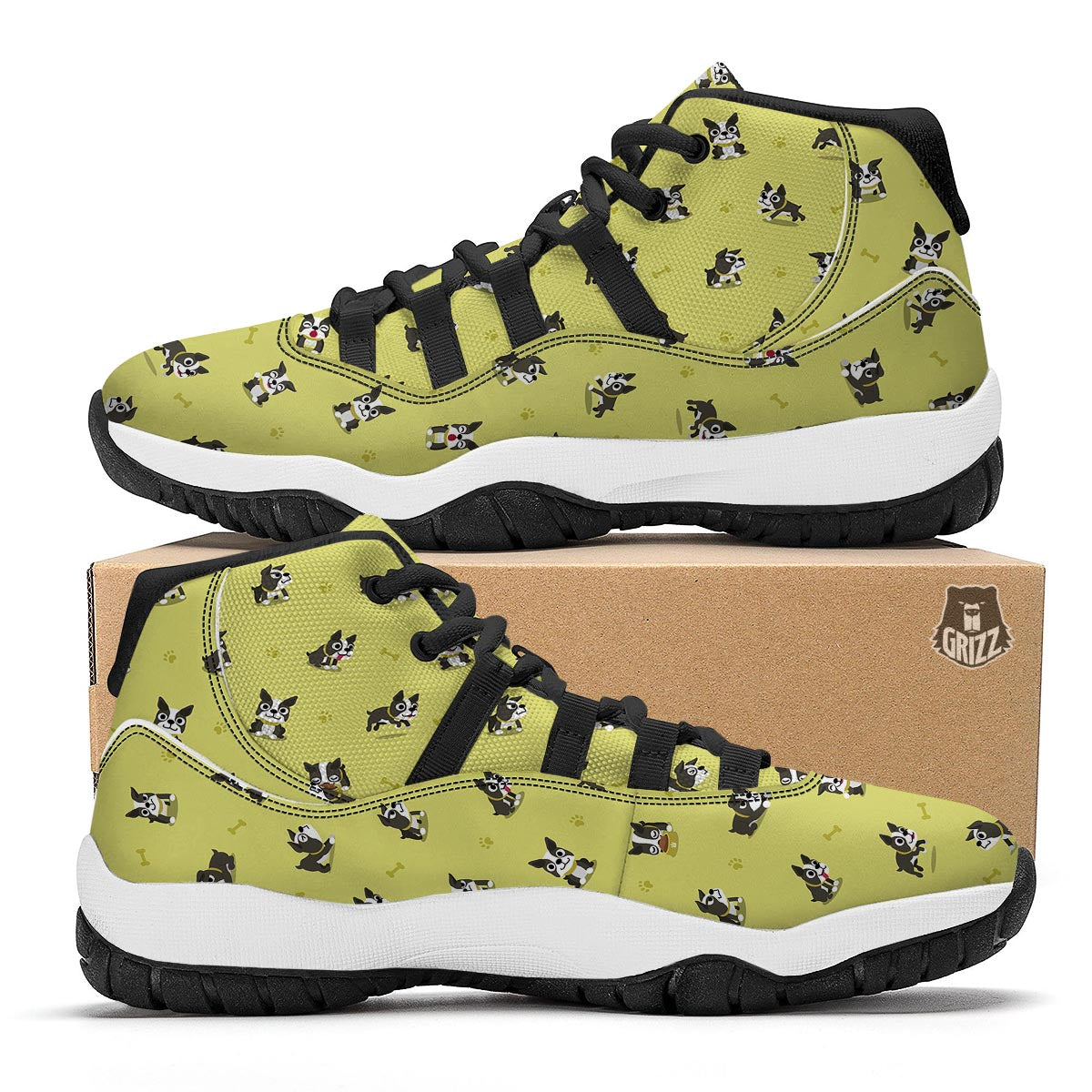 Boston Terrier Paw Pattern Print Black Bball Shoes-grizzshop