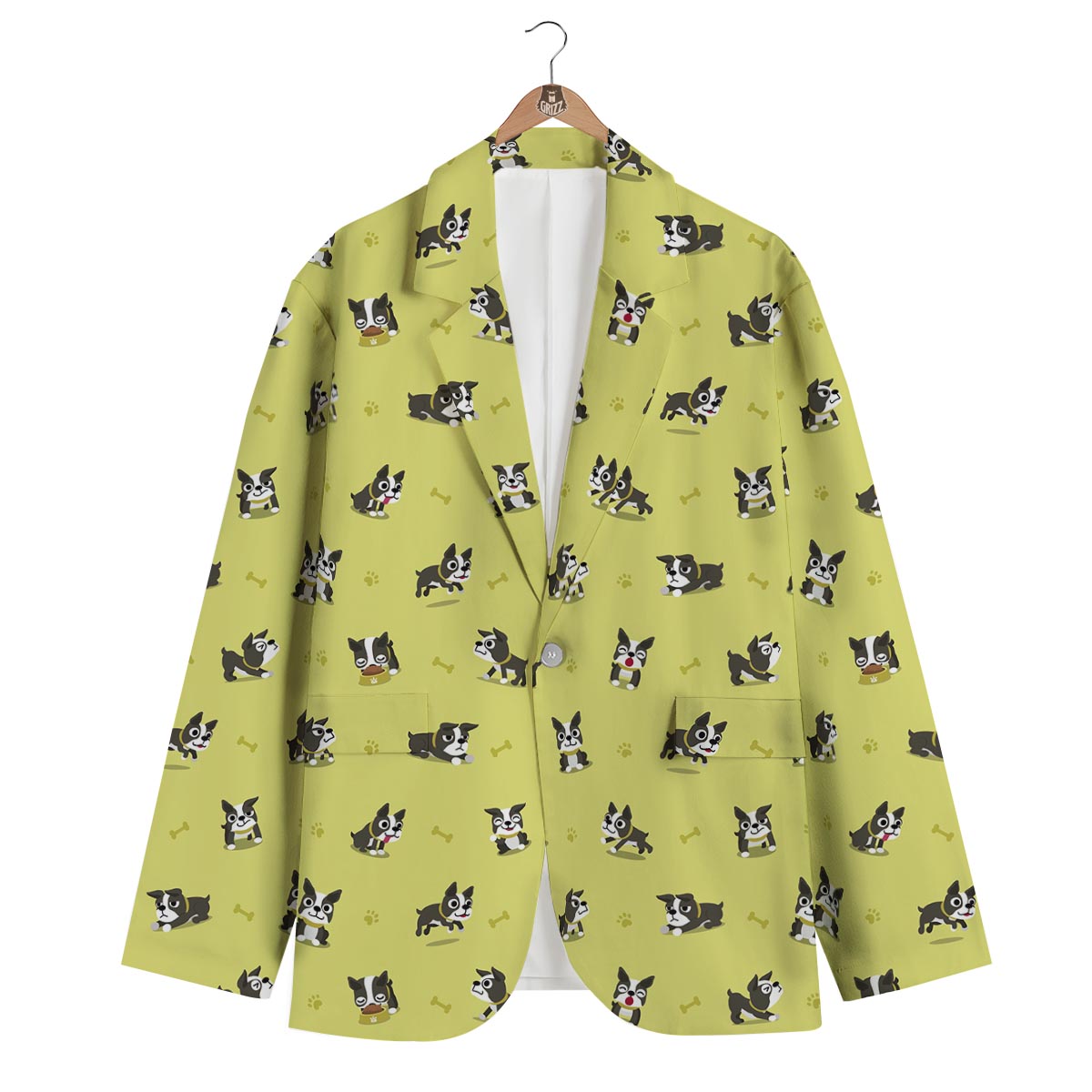 Boston Terrier Paw Pattern Print Men's Blazer-grizzshop