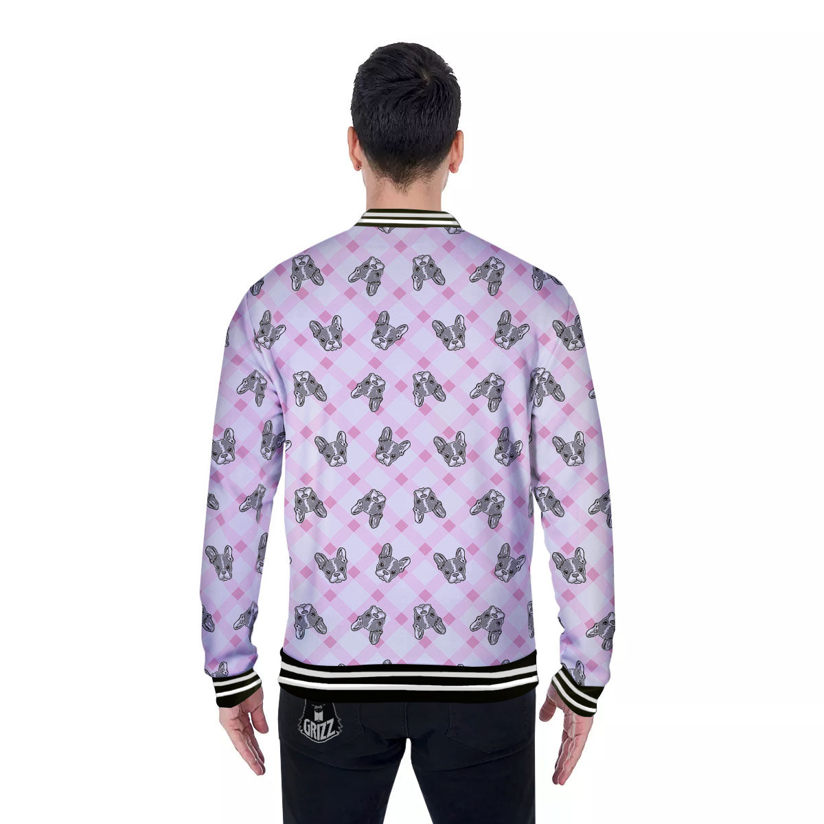 Boston Terrier Pink Plaid Print Pattern Baseball Jacket-grizzshop