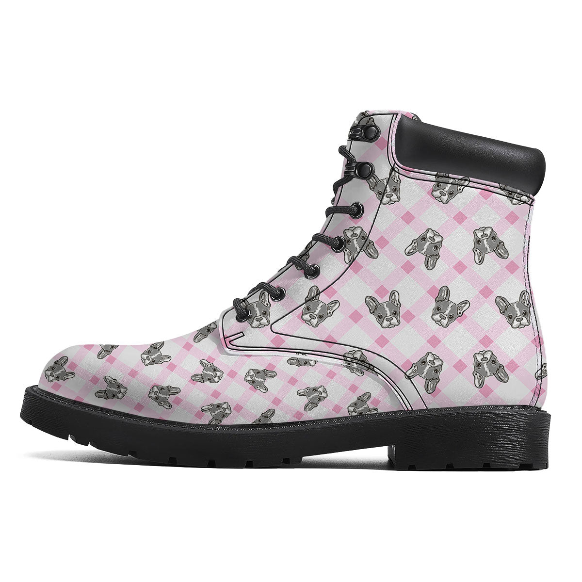 Boston Terrier Pink Plaid Print Pattern Boots-grizzshop