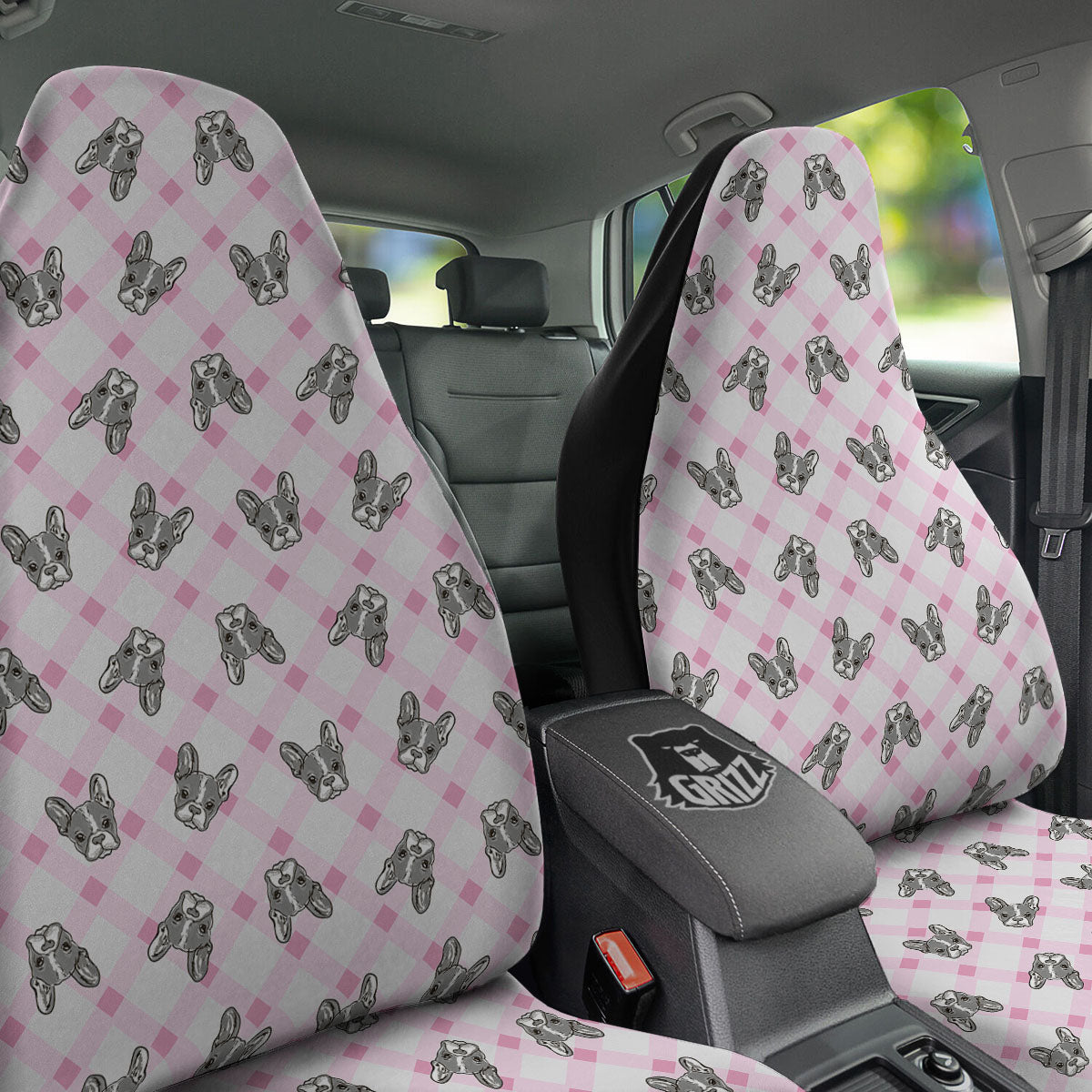 Boston Terrier Pink Plaid Print Pattern Car Seat Covers-grizzshop