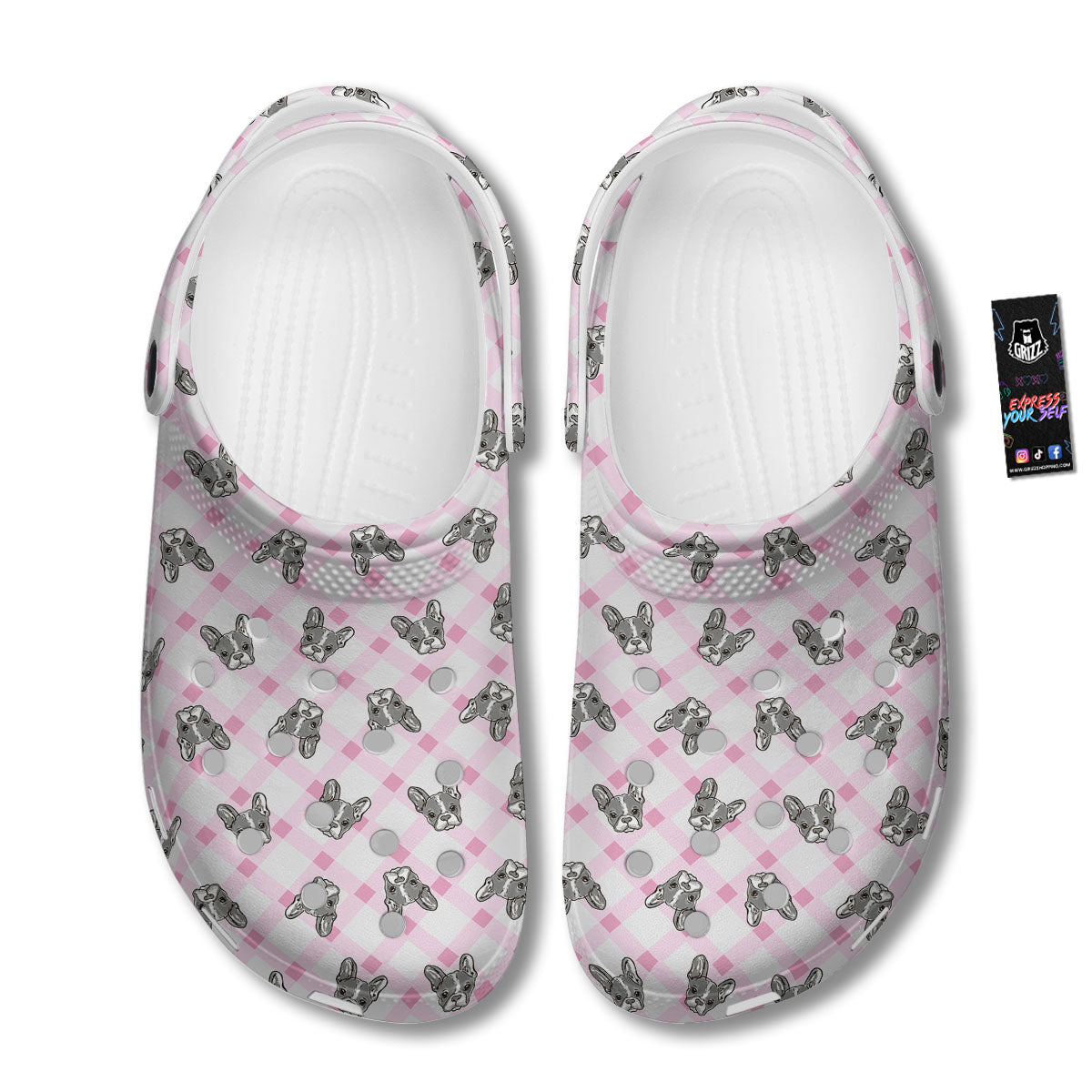 Boston Terrier Pink Plaid Print Pattern Clog-grizzshop