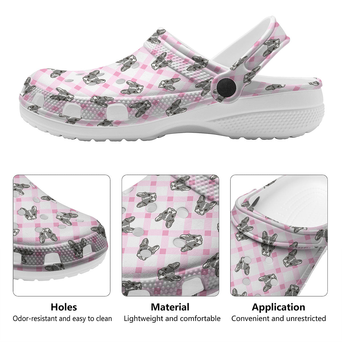 Boston Terrier Pink Plaid Print Pattern Clog-grizzshop