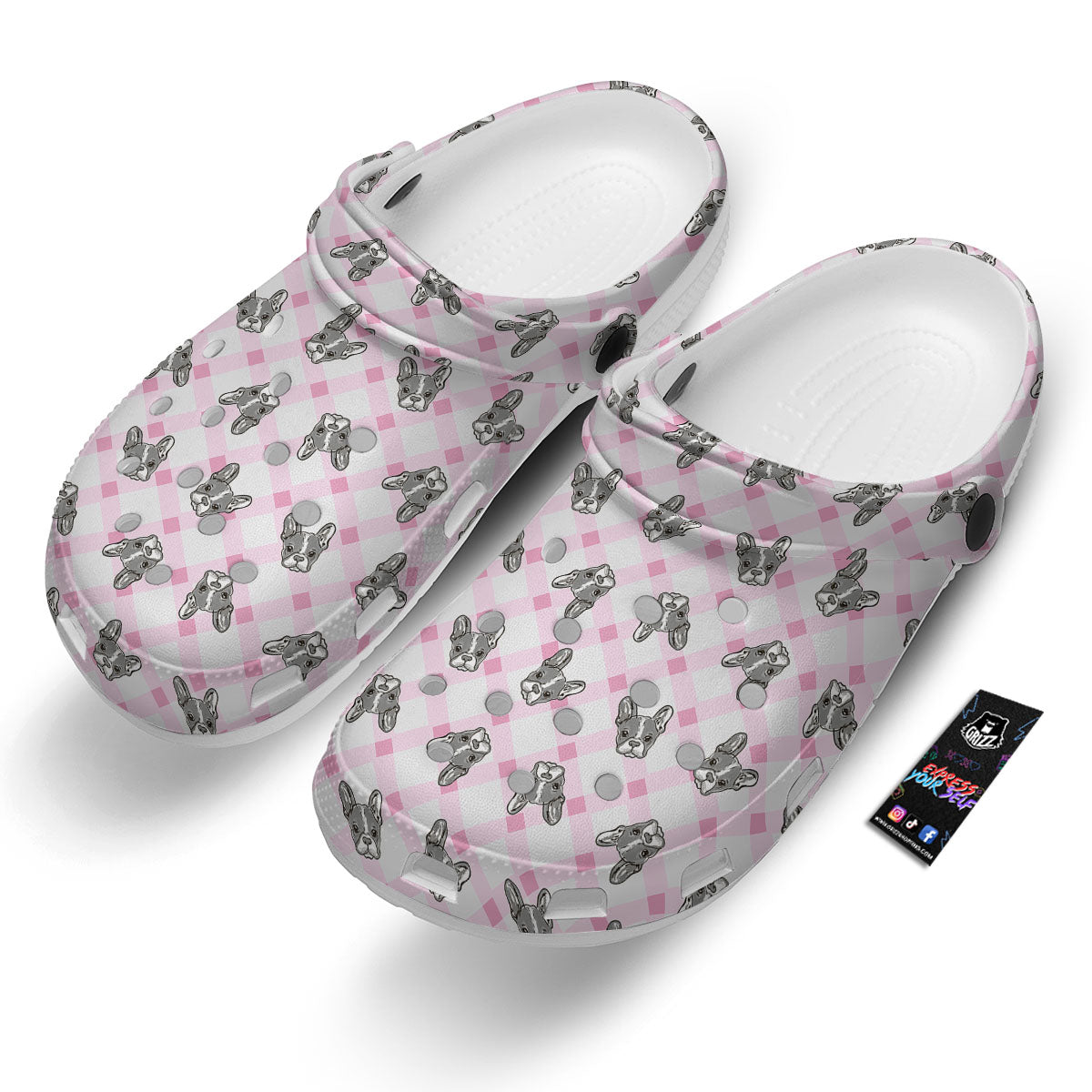 Boston Terrier Pink Plaid Print Pattern Clog-grizzshop