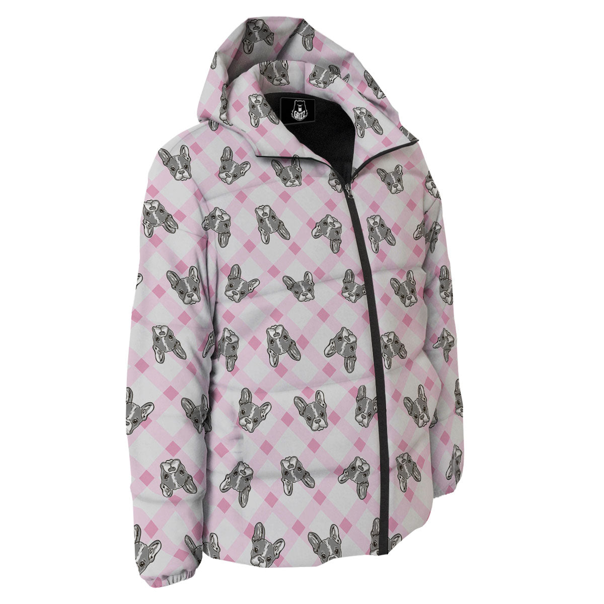 Boston Terrier Pink Plaid Print Pattern Down Jacket-grizzshop