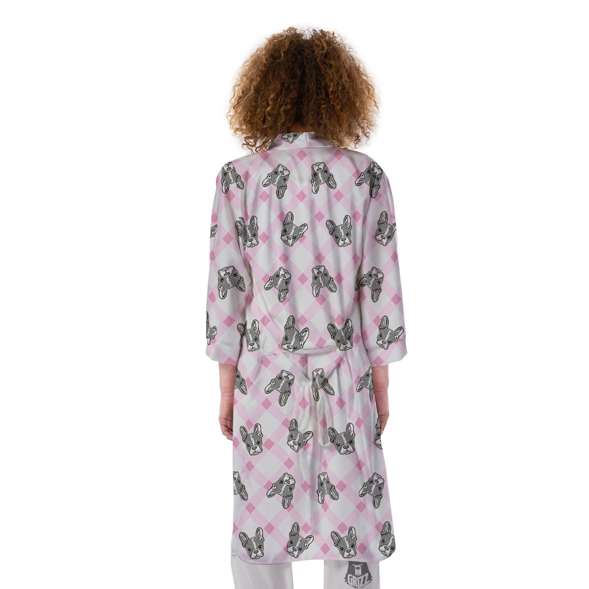 Boston Terrier Pink Plaid Print Pattern Kimono-grizzshop