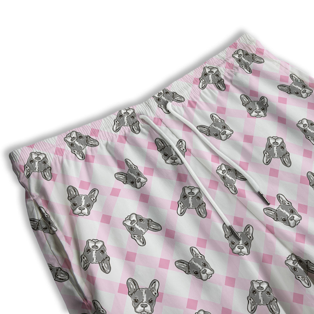 Boston Terrier Pink Plaid Print Pattern Men's Athletic Shorts