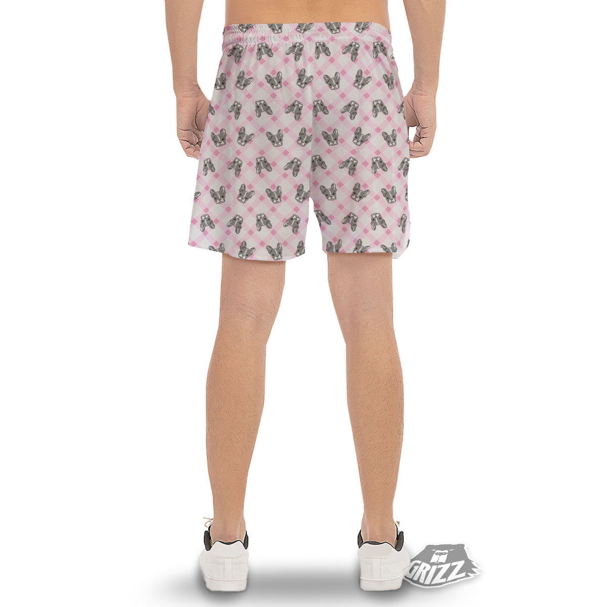 Boston Terrier Pink Plaid Print Pattern Men's Gym Shorts-grizzshop