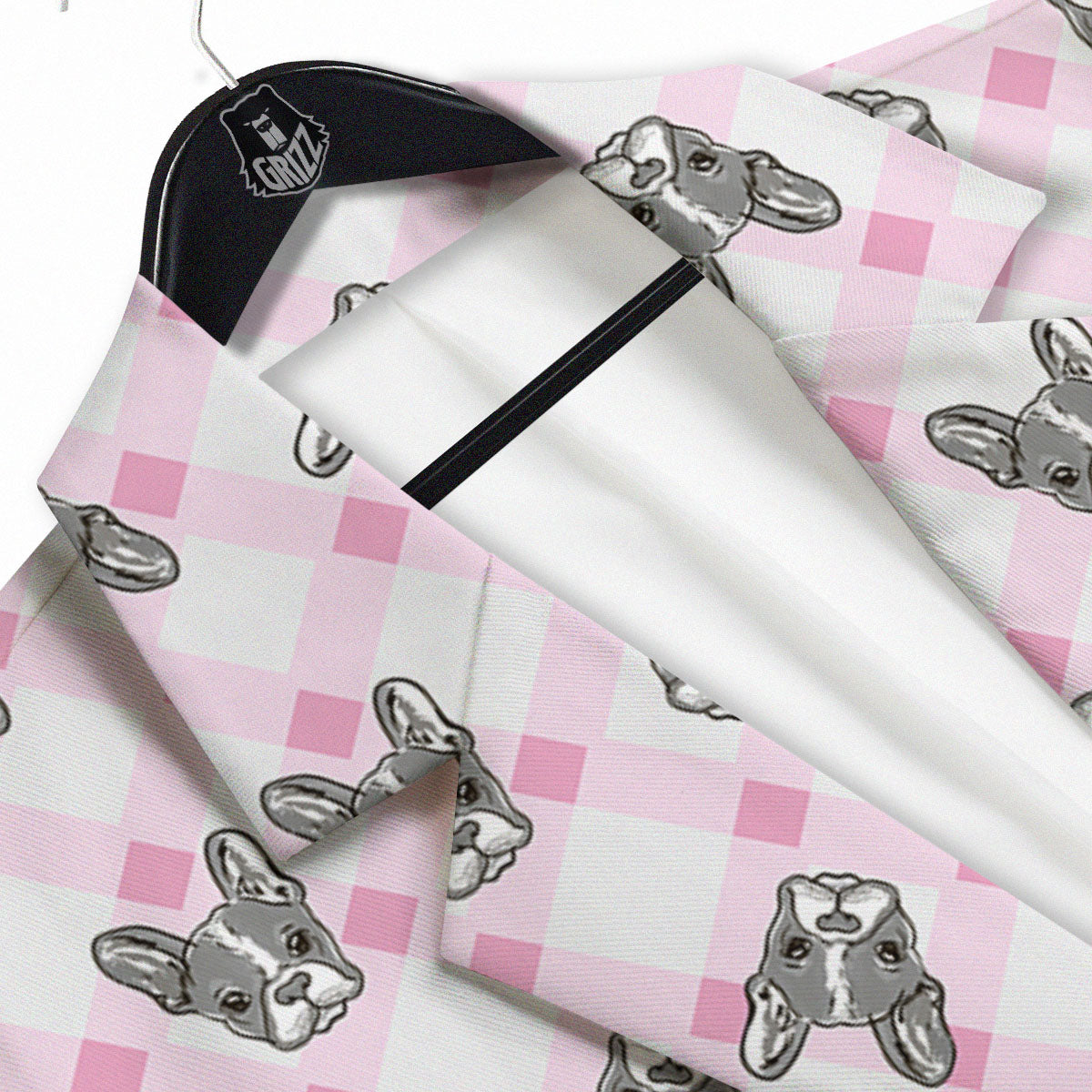 Boston Terrier Pink Plaid Print Pattern Men's Sport Coat-grizzshop