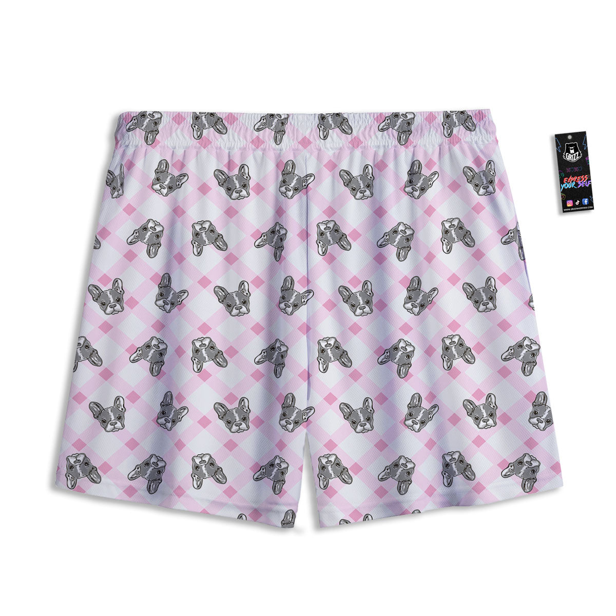 Boston Terrier Pink Plaid Print Pattern Mesh Shorts