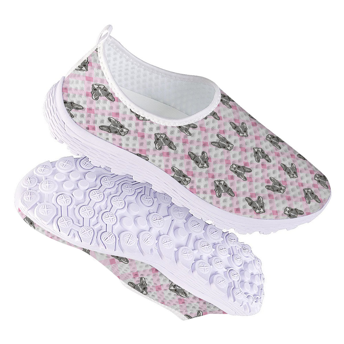 Boston Terrier Pink Plaid Print Pattern Nurse Shoes-grizzshop