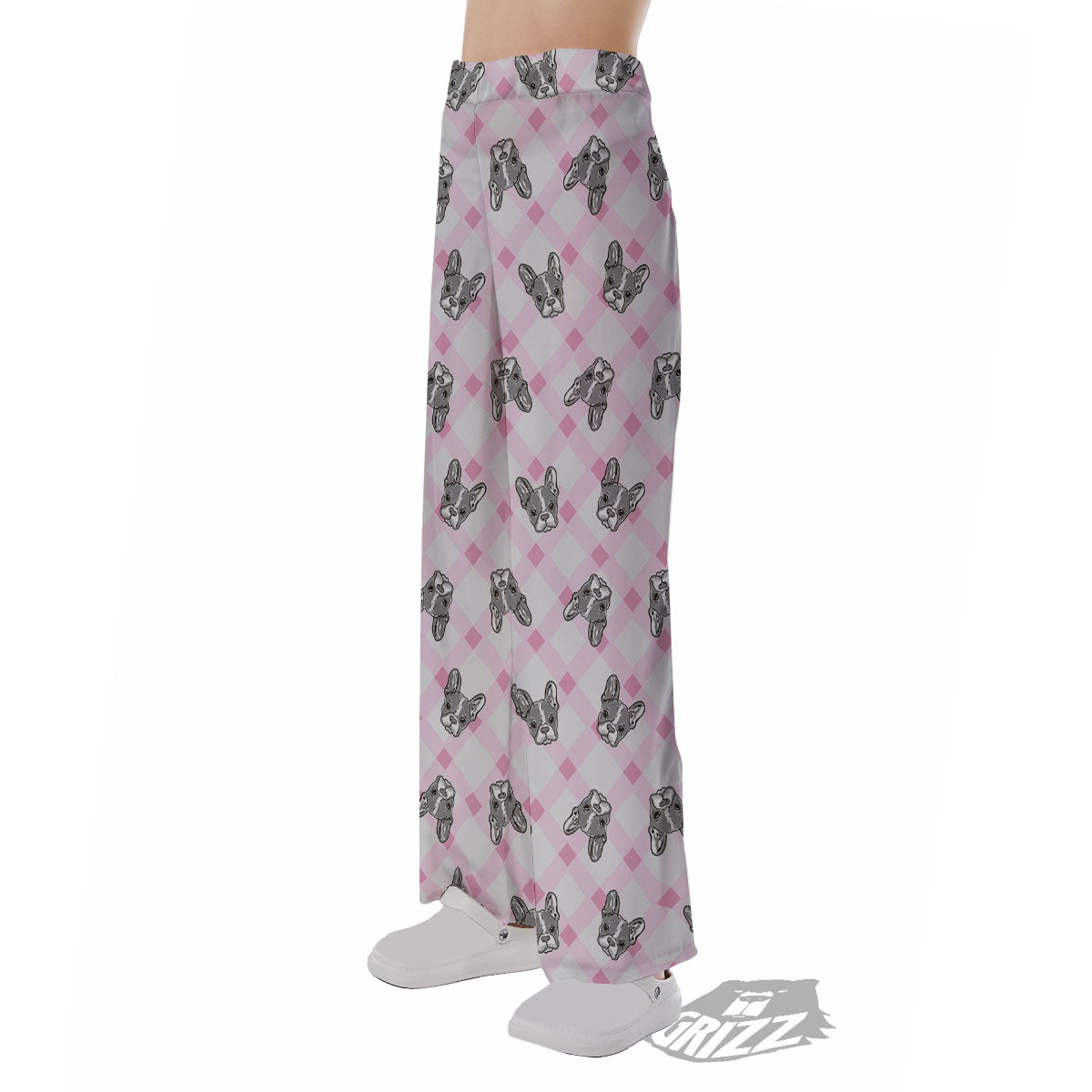 Boston Terrier Pink Plaid Print Pattern Pajama Pants-grizzshop
