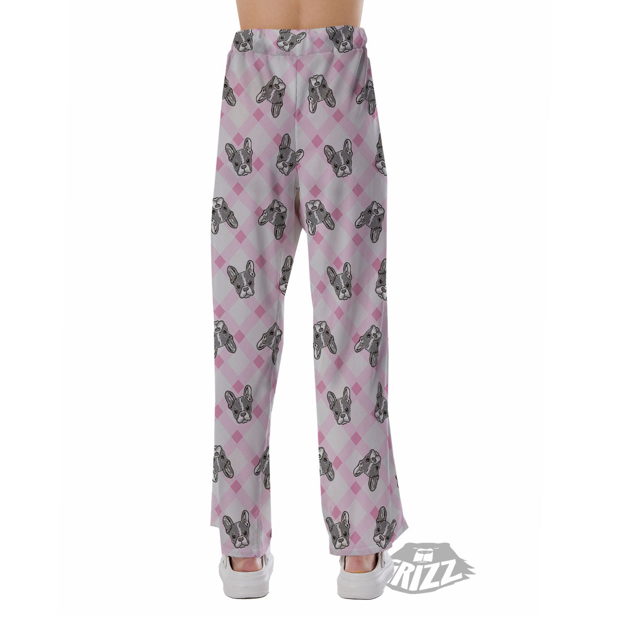 Boston Terrier Pink Plaid Print Pattern Pajama Pants-grizzshop