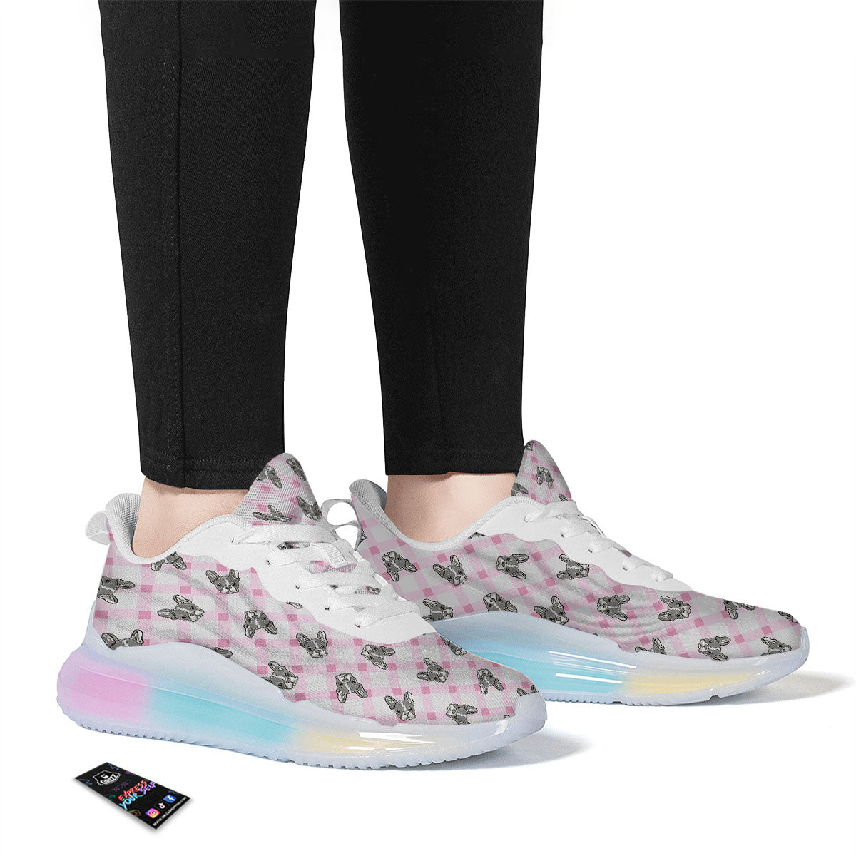 Boston Terrier Pink Plaid Print Pattern Running Sneakers-grizzshop