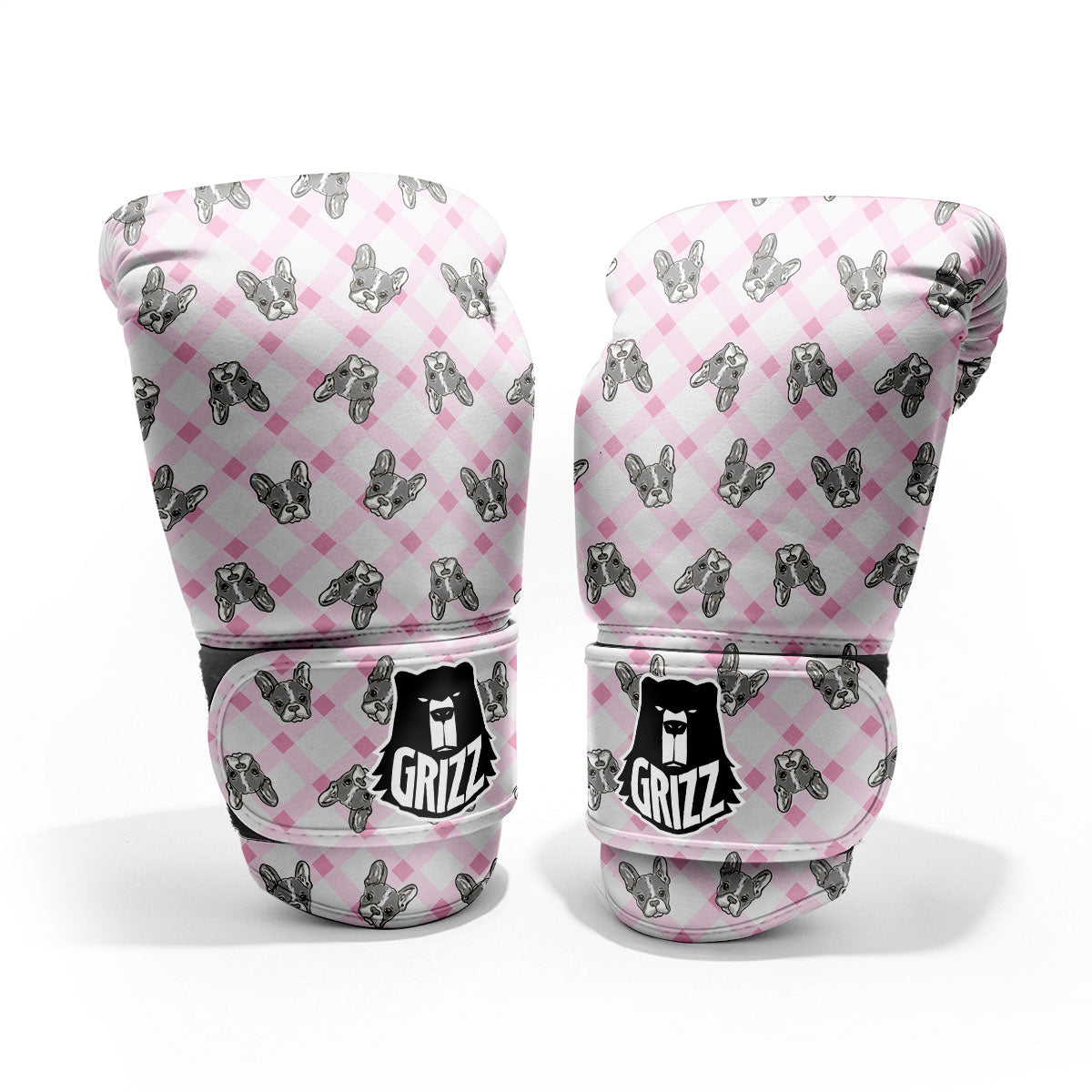 Boston Terrier Pink Plaid Print Pattern Pro Boxing Glove