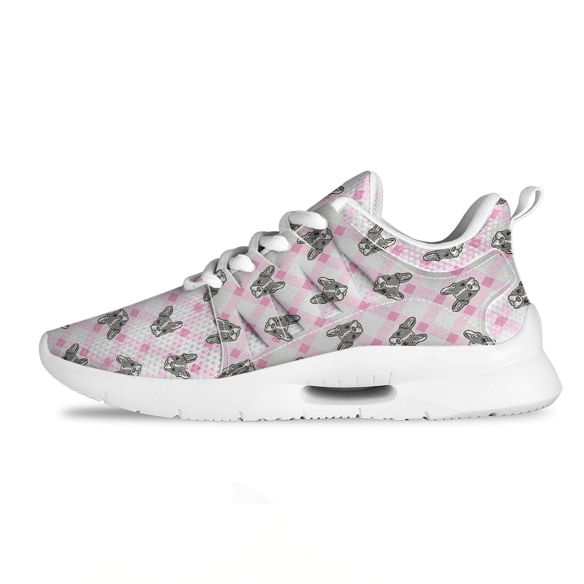 Boston Terrier Pink Plaid Print Pattern Tennis Shoes-grizzshop