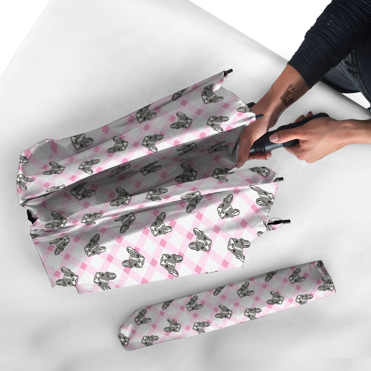 Boston Terrier Pink Plaid Print Pattern Umbrella-grizzshop