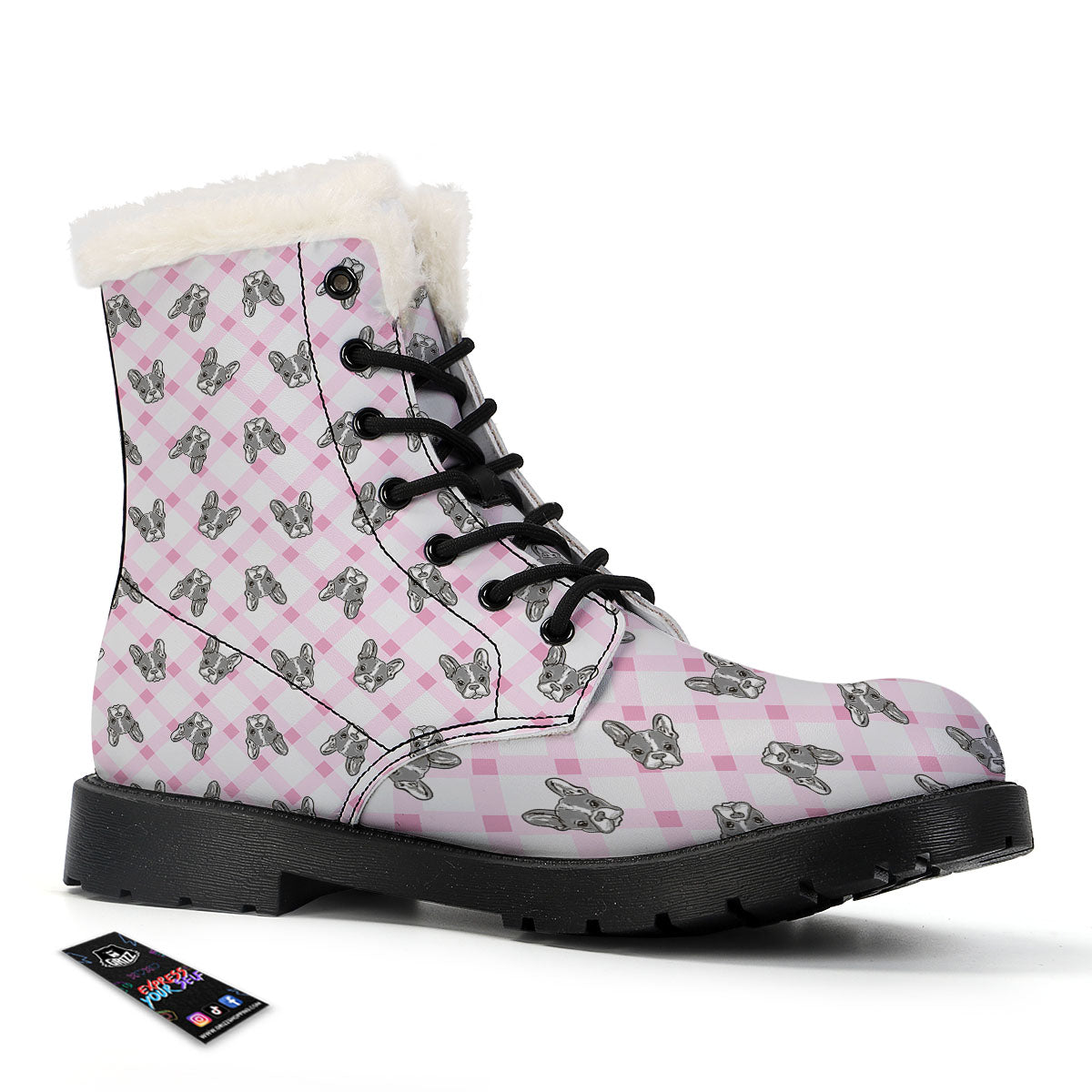 Boston Terrier Pink Plaid Print Pattern Winter Boots-grizzshop