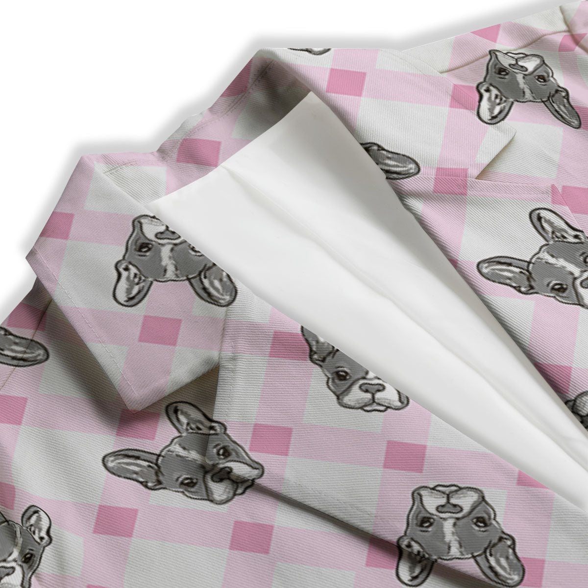 Boston Terrier Pink Plaid Print Pattern Women's Blazer-grizzshop